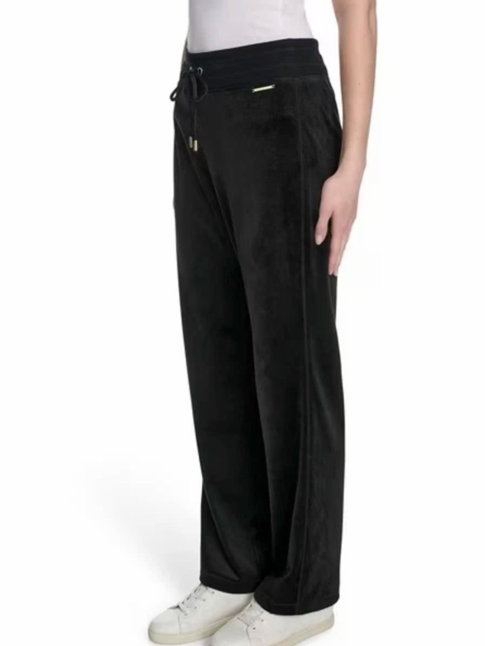 Black Velour Ribbed Pants with Gold Accents Large